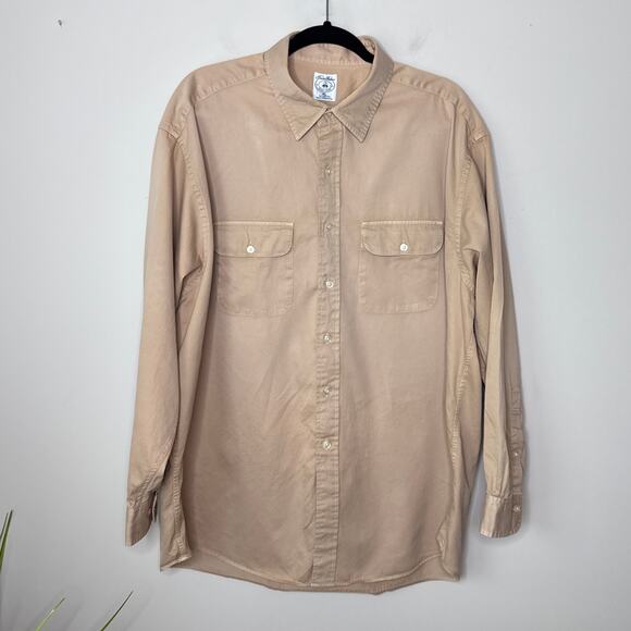 Brooks Brothers Men's‎ XL Tan Front Pockets Long Sleeve Button Up Shirt Cotton - Picture 1 of 8